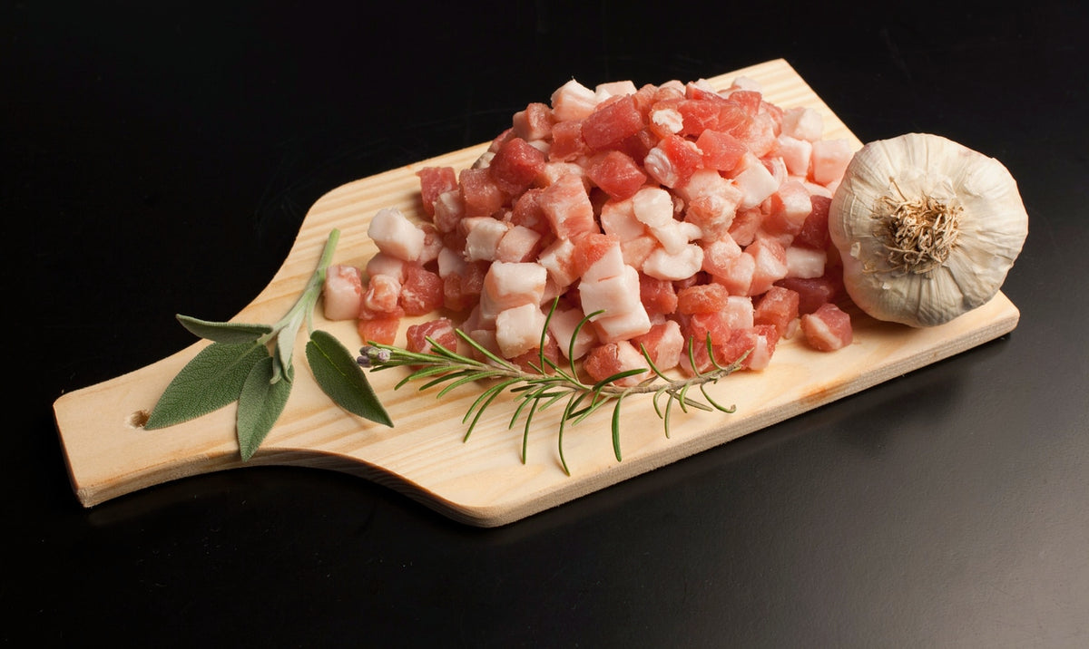 Raw bacon cubes